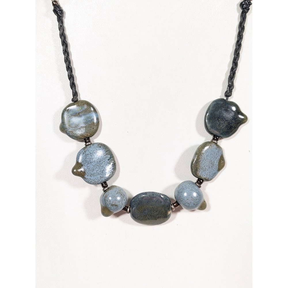Artisan Ceramic Bead Necklace Adjustable Cord Rustic Pottery Jewelry 26in